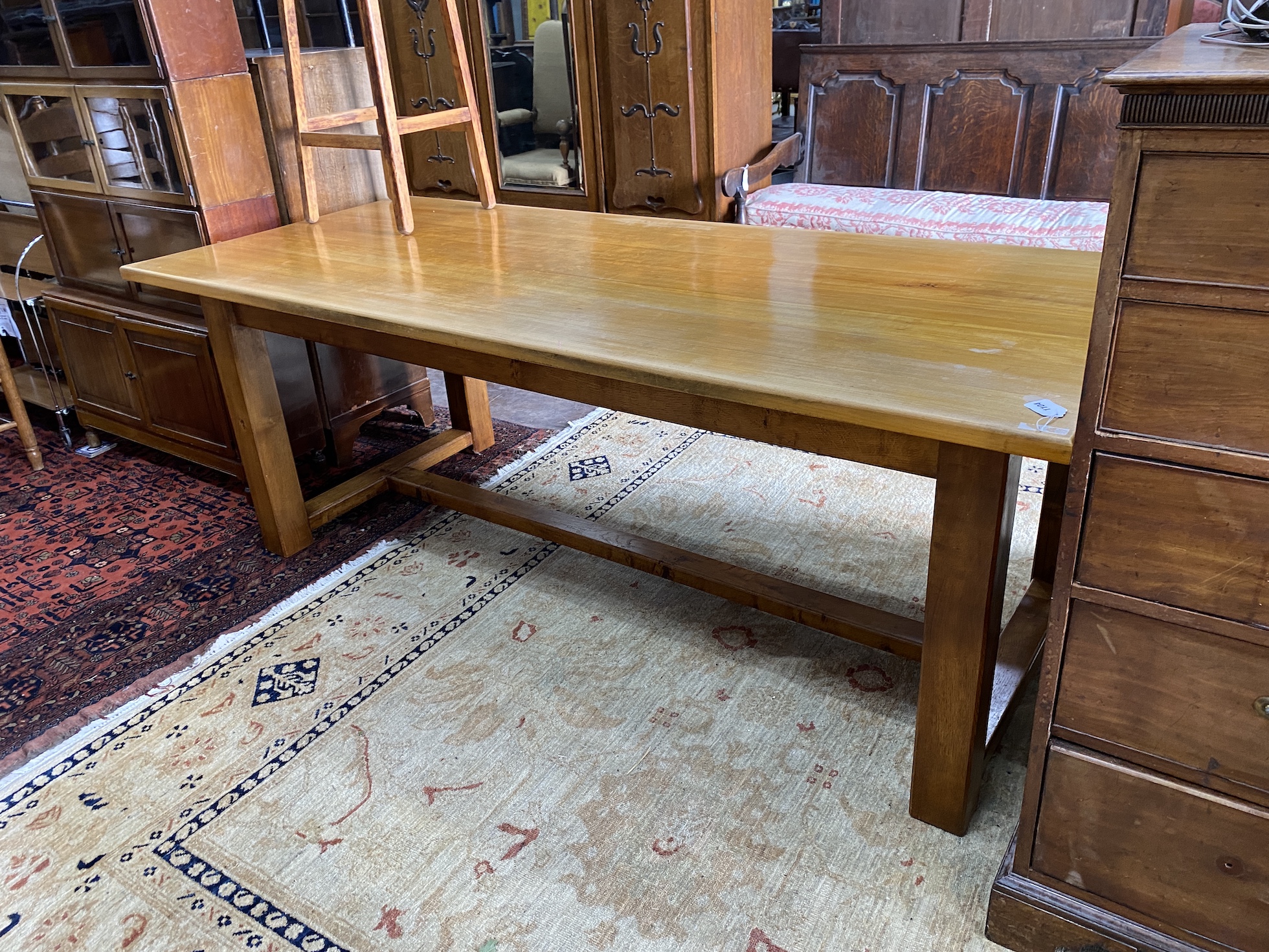 A rectangular refectory dining table, length 212cm, depth 90cm, height 76cm